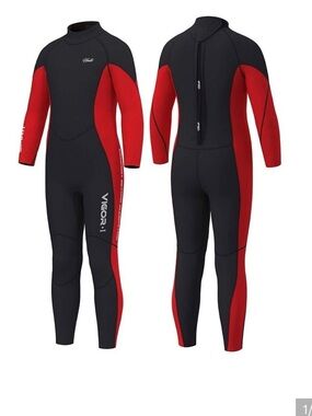 Hevto Kids Black and Red Full-Body Swim Wetsuit